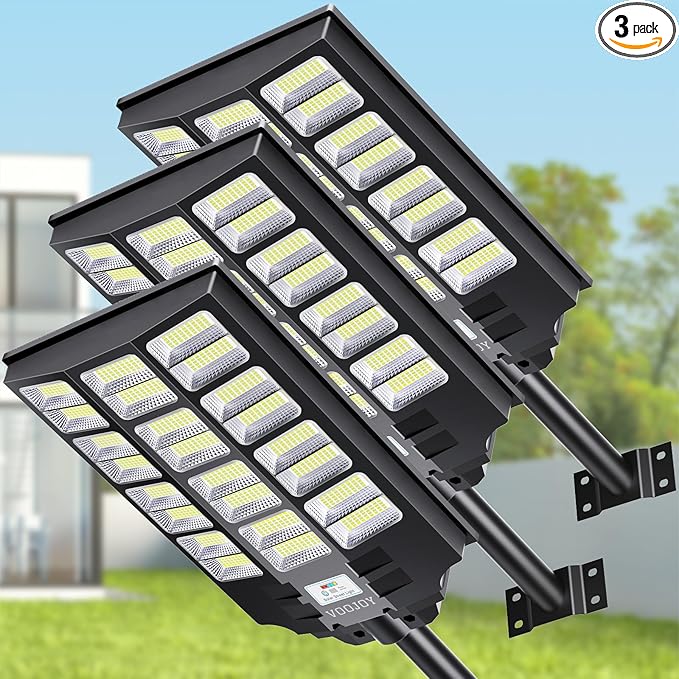 8000W Solar Street Light, 3 Pack Dusk to Dawn Solar Lights Outdoor with Motion Sensor and Remote Control for Yard Parking Lot, Garage, Street