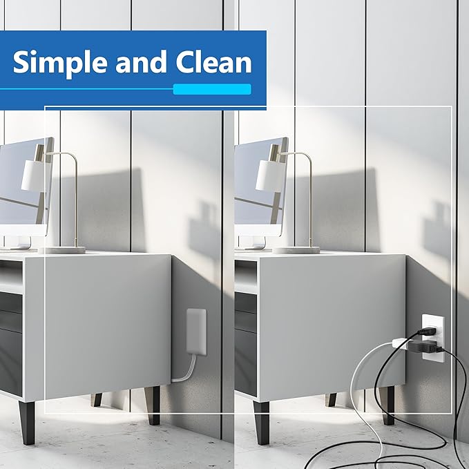 LIDER Outlet Extender with 3 Receptacles, 12W USB Type-A, and USB Type-C, USB Port, Ultra-Thin Wall Plate Plug with Cord Extender, 3-Outlet Power Strip, Flat-Face, ETL-Listed, 3ft Cord, White