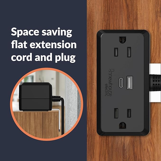 1250-Watt Plug-in Outlet with USB NHCP-001, Outlet Receptacle with USB Ports and Tamper Resistant, Type-A and Type-C USB Charging Outlet, Electrical Equipment for Home Improvement