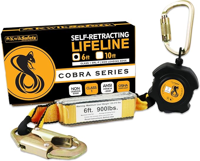 KwikSafety - 6' Cobra Web Self-Retracting Lifeline [NO Tangle Web] Class 1 Retractable Safety Lanyard SRL ANSI OSHA Fall Gear