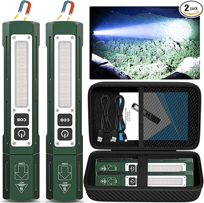 Rechargeable Flashlights High Lumens - Super Bright Small Pocket Magnetic Flashlight, 8 Modes LED Tactical Flash Light, Dual Button Powerful Flashlight for Camping (2, Hunter Green)