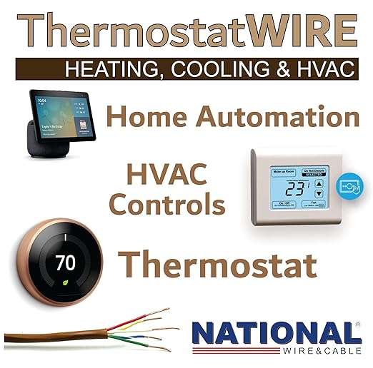 18/5 500Ft. NATIONAL Wire&Cable Thermostat Doorbell HVAC Heating Control Professional Cable Wire - Made in USA - 100% Solid Copper Conductors, CL2 ETL Listed, Low Voltage Applications Use