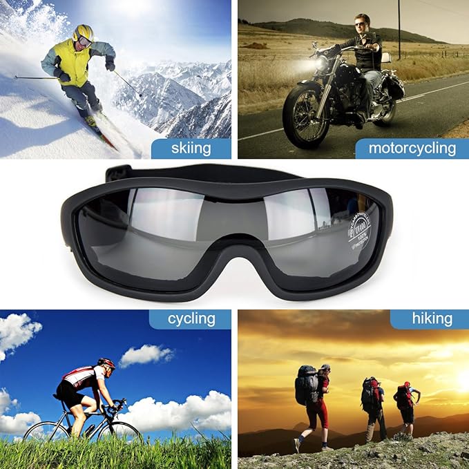 Viriber Motorcycle Goggles - UV Protective Outdoor Glasses, Dust-proof Combat Goggles (Deep Black)