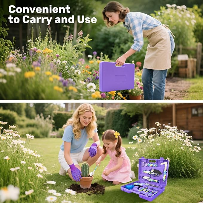 Garden Tool Set, 17-Piece Garden Tools with Floral Print, 304 Stainless Steel Garden Tools Set, Gardening Kit Gardening Gifts for Women, Blue