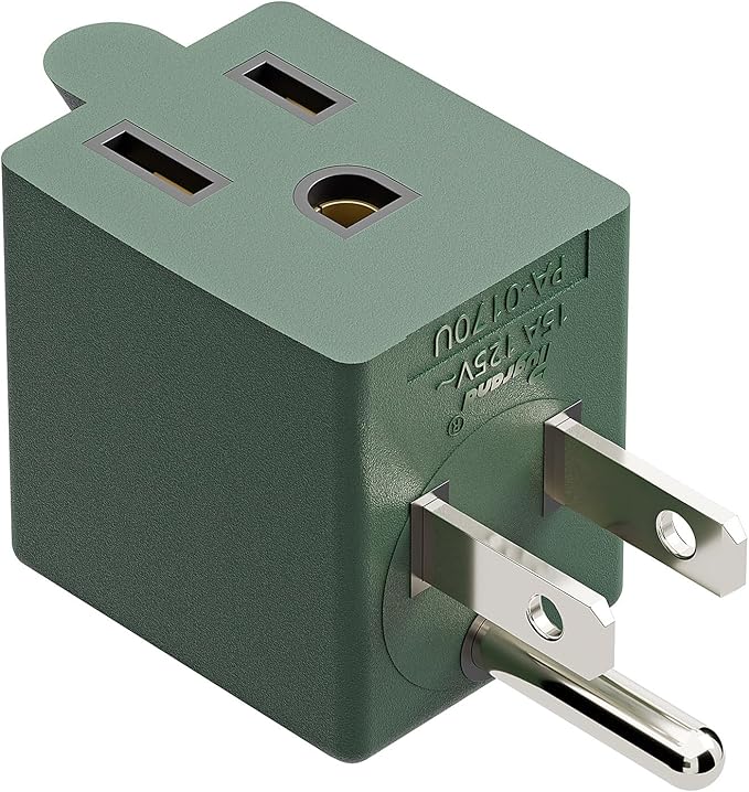 90 Degree Adapter Right Angled Upward Angled USA 3-Prong Male-Female Adapter, Plugrand 90 Degree Angled USA Male Female Adapter, 5-15P to 5-15R Direction Changer Space Save Adapter Green PA-0170UG