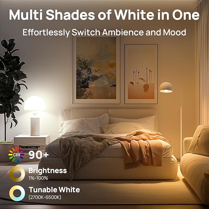 Linkind Matter Smart Light Bulb, Soft White to Daylight Tunable Alexa Light Bulbs, Smart Bulbs Work with Apple Home, Alexa, Google Home, SmartThings, 2.4GHz Wi-Fi LED, A19 E26, 800LM, 60W (4-Pack)