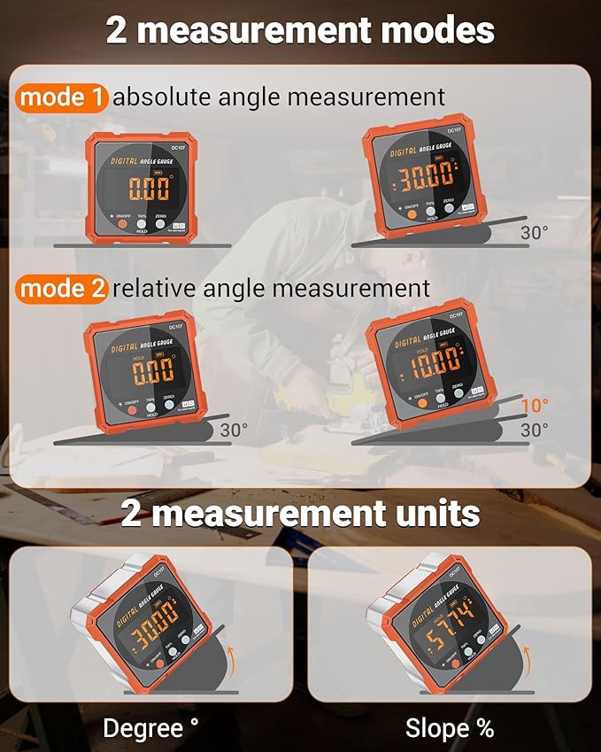 Digital Angle Finder Magnetic Electronic Angle Cube Dual Laser Gauge Digital Level with Slope Percentage Table Saw Miter Protractor Woodworking Measuring Tool Level Box for Hanging