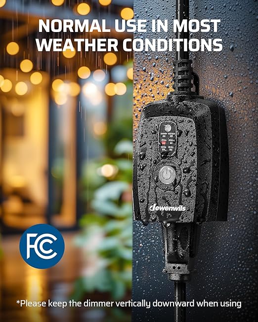 DEWENWILS Dusk to Dawn Dimmer, Wireless Remote Control, Waterproof Dimmable Plug with Timer, 100 FT Range, Outdoor Dimmer for String Light, Patio Lights, FCC Certified