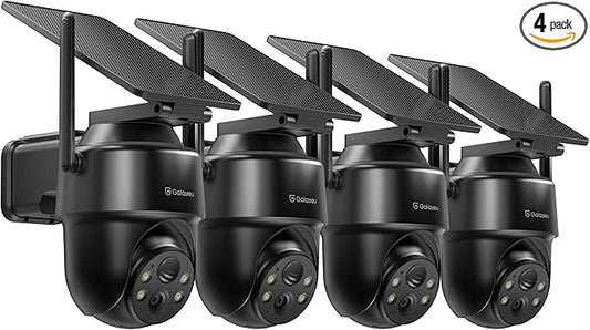 GALAYOU 2K Security Cameras Wireless Outdoor-360° PTZ Cameras for Home Security with Solar Panel/Battery Powered, Night Vision, Two-Way Audio, PIR Sensor, Works with Alexa, R1 4P Black (2.4Ghz Only)