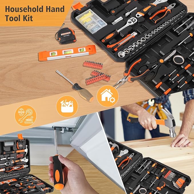 247 Piece Home Repair Tool Kit, General Household Home Repair Tool Set, General Mechanic Hand Tool Set, Household Tool Kit with Plastic Toolbox Storage Case, Perfect for Homeowner, Diyer, Handyman