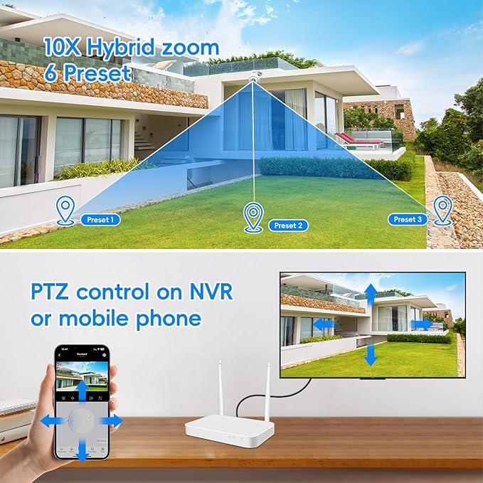 MMQ Security Camera Wireless, 2MP Dual Lens Camera for Home Security, Outdoor Camera PTZ with 10X Hybrid Zoom, Auto Tracking Human Detection, 2-Way Talk, Color Night Vision, Compatible with Alexa