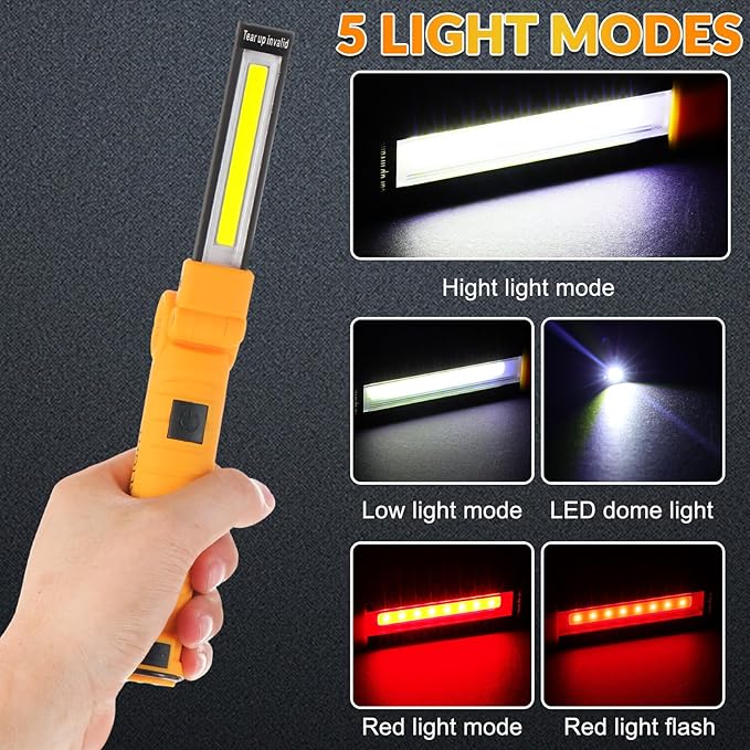 Mudder 6 Pcs LED Work Flashlights with Magnetic Base, Rechargeable, Portable, Yellow