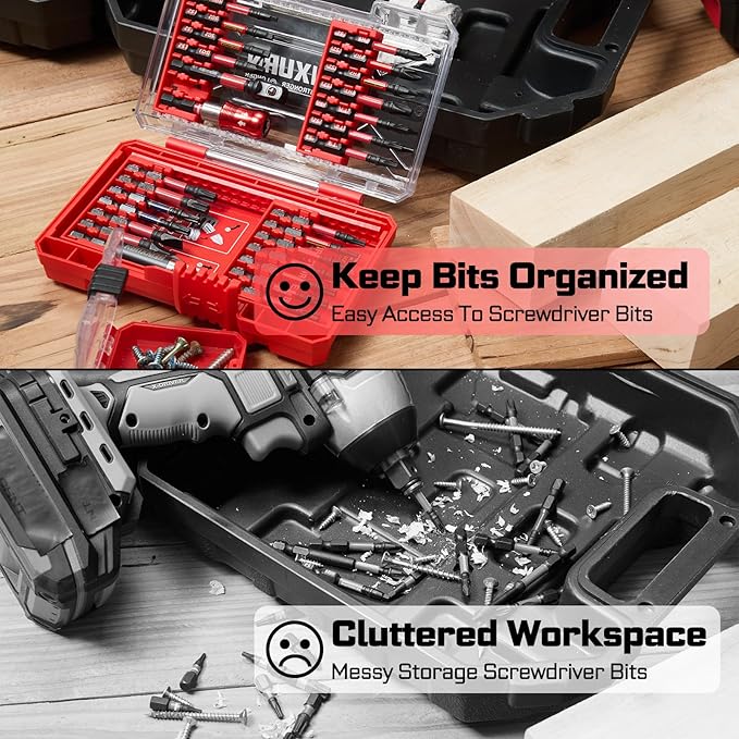 92Pieces Impact Screwdriver Bits Set, Magnetic S2 Steel 1”/2” Phillips/Square/Torx/Slotted/Hex/Pozi Bits Tips and Impact Bit Holder with Red Storage Box Case