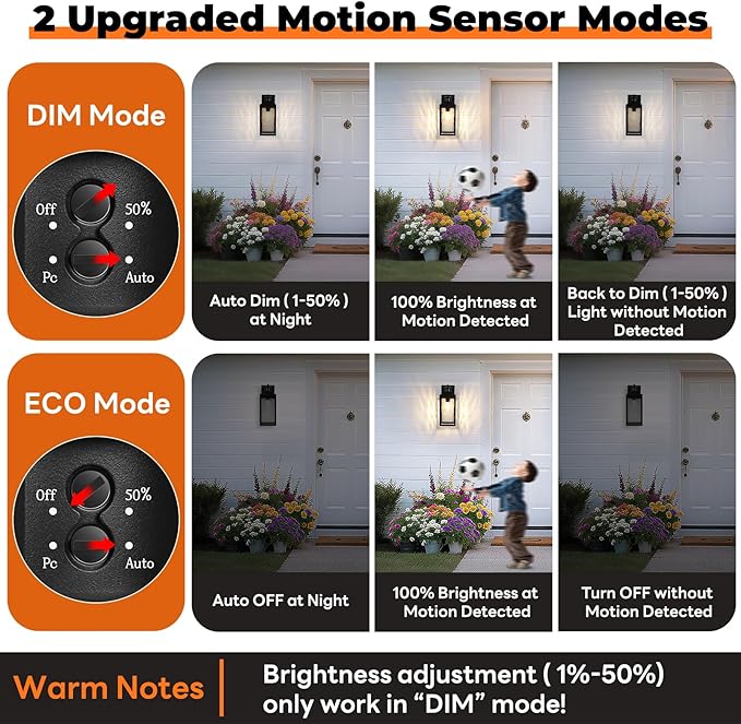 13.6" Motion Sensor Outdoor Wall Sconce Lantern, Exterior Waterproof Wall Lights Fixtures with Water-Rippled Glass, Black Outside Mount Lighting for House, Porch, Garage, Patio, Bulbs Not Included