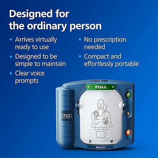 Philips HeartStart Ready Pack AED Defibrillator with Portable Emergency Medical Kit, CPR Guidance and Voice Prompts, Value Package with Standard Carry Case, M5066A-R01VPB