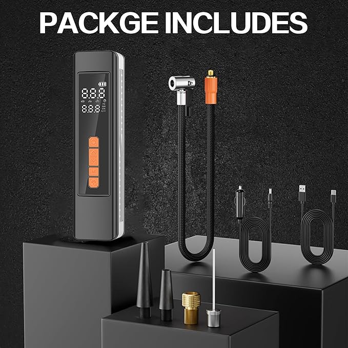 Tire Inflator Portable Air Compressor, 5X Faster 150 PSI Portable Tire Inflator for Car, Built-in Magnetic Storage, Auto Shut-Off Cordless Air Pump, LED Light for Cars, Motor, Bikes