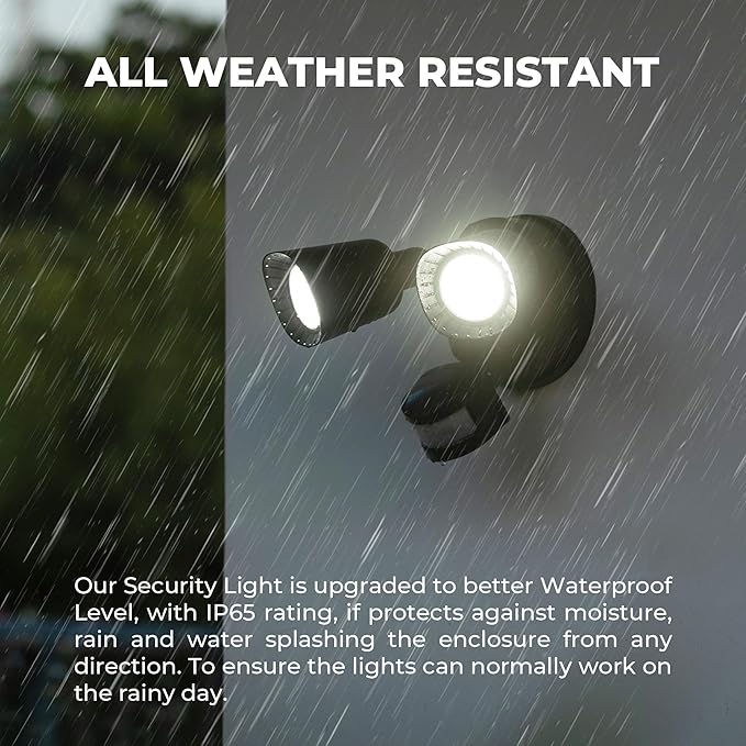 LED Motion Sensor Outdoor Light, 16W 2000LM 3000/4000/5000K Adjustable, 3CCT IP65 Waterproof Flood Lights, 3 Head Dusk to Dawn Motion Detected Security Light for Patio, Garage, Yard(Black)