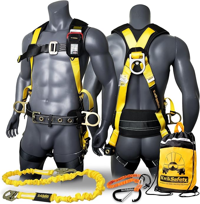 KwikSafety - TYPHOON Safety Harness [3 D-RINGS + BACK SUPPORT] Safety Harness Fall Protection Kit, 2025 ANSI Compliant