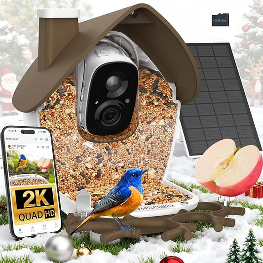 birdsnap® P33 - Bird Feeder with Camera Solar Powered, 2K Video Bird Camera Feeder Live with 32GB Card, AI Identify Feather Species, Auto Record in Backyard, for Birds Lover