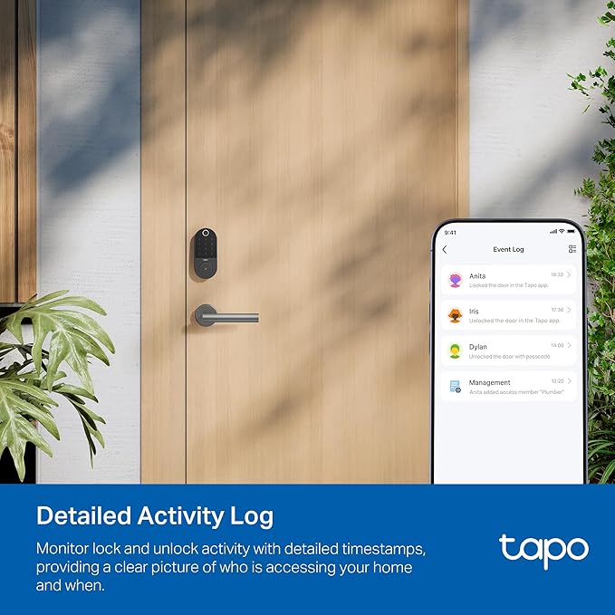 TP-Link Tapo Smart Door Lock, Deadbolt | Keyless Entry, Fingerprint Recognition, Touchscreen Keypad & in-App Monitoring with Scheduled Access | 1-Year Rechargeable Battery | BHMA Grade 2 | Tapo DL110