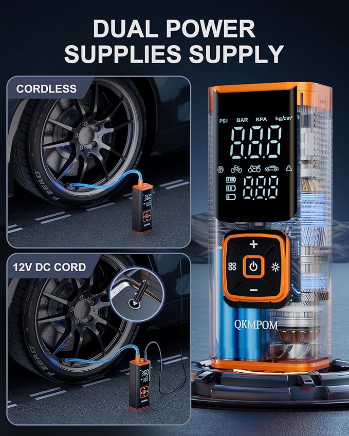 Tire Inflator Portable Air Compressor, 6X Faster 180 PSI Cordless Air Compressor, Air Pump with Pressure Gauge - Portable Tire Inflator for Car, Pickup, Motor, Bicycle, Balls and More