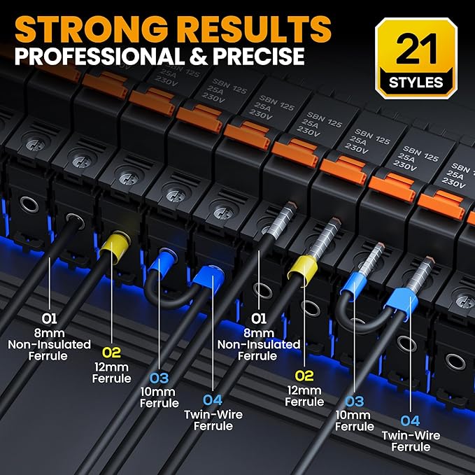 SOMELINE Ferrule Hexagonal Crimping Tool Kit, 21 Sizes Ferrules, 24-8 AWG Ferrule Crimper, Hexagonal Crimp Pliers Ferrule Terminal Kit