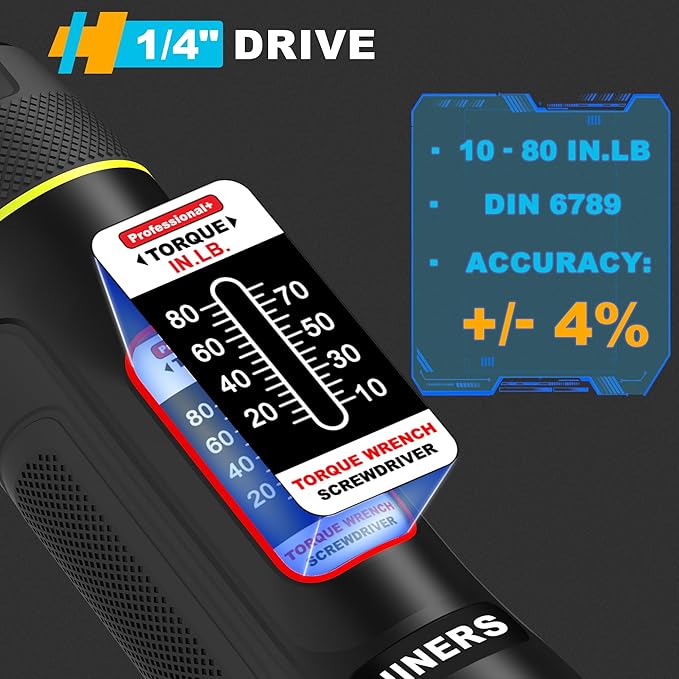 31 Piece Torque Screwdriver Wrench Driver Set 1/4" 10-80 Inch Pounds lbs with 30pcs S2 Bits for Maintenance, Tools, Bike Repairing and Mounting