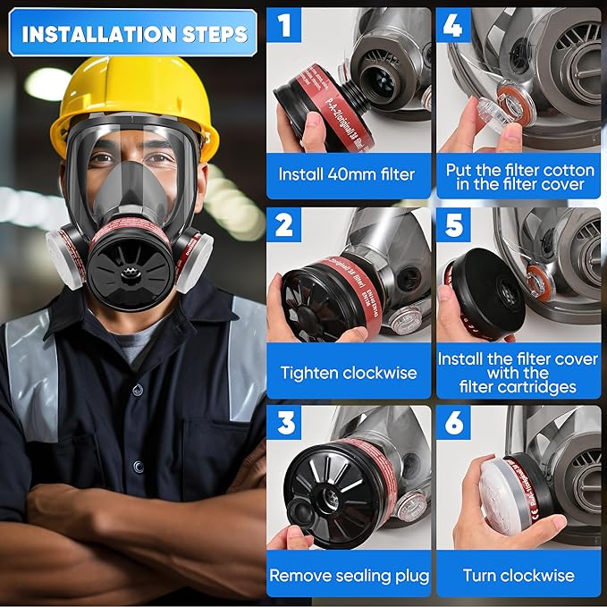 Full Face Respirator Gas Mask - Survival Nuclear and Chemical with 40 mm Activated Carbon Filter, for Painting Welding Chemical and Organic Vapor 6800