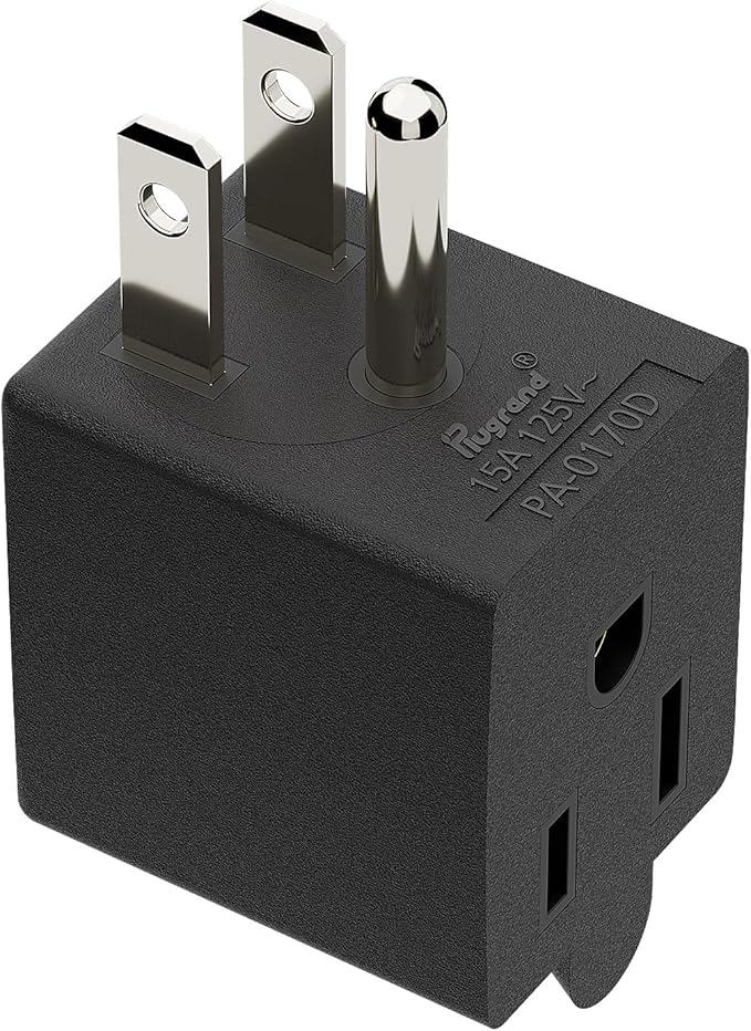 PA-0170D 90 Degree Right Angled USA Male-Female Power Adapter, 5-15P to 5-15R Direction Changer, Space Save Black