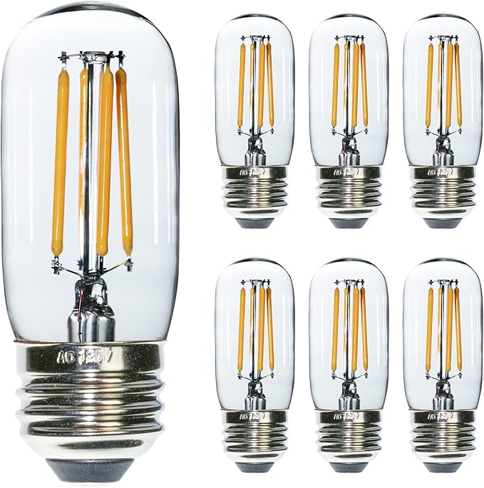 6 pcs T32 T12 Dimmable LED Appliance Light Bulb Range Hood Light Bulb,4W Equivalent to 40W, Clear Glass Warm White, E26 Bulb, Refrigerator Bulb and Indoor Lighting.