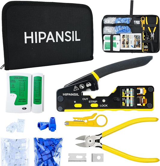RJ45 Crimp Tool, Ethernet Crimper Tool Kit – ALL IN ONE Pass Through Network Cable Tool for Cutting, Stripping & Crimping Cat5/Cat6 RJ45 RJ11 RJ12 – Ideal for Home DIY & IT Technicians