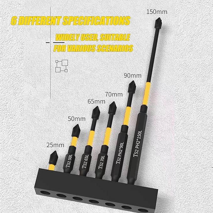 Magnetic Screwdriver Bit Set, 6PCS Electric Drill Screwdrivers Bits 1/4 Inch PH2 Hexagon TS2 Steel Heavy Duty Impact Screwdrivers Anti Slip Cross Slot Screwdriver Bit Set