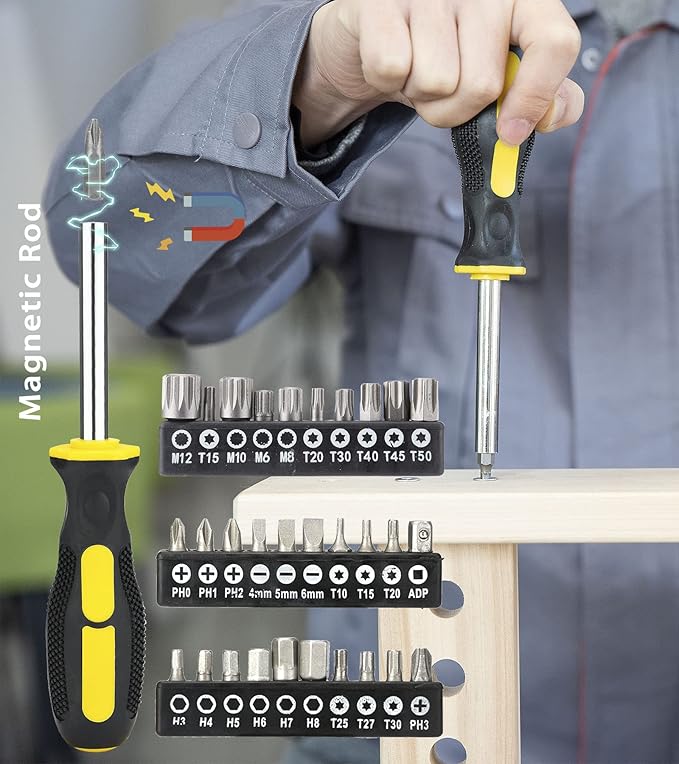 DOWELL Tool Set, Auto Repair Household Tool Kit with Socket, Wrench, Screwdriver, Bits Set and Plastic Toolbox Storage Case, HYT128 (128 Pieces)