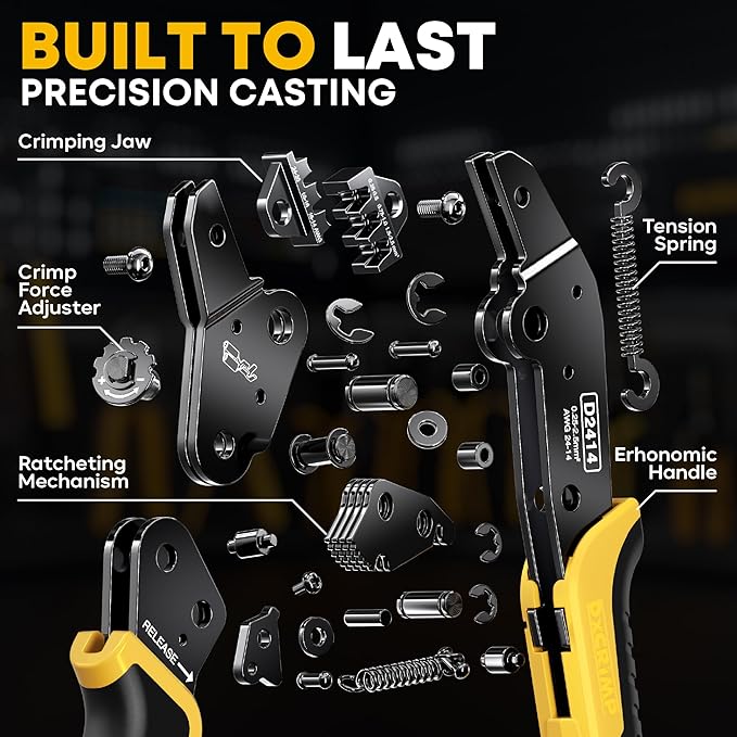 Automotive Electrical Wire Connectors Crimping Tool Kit, 2.8mm 2 3 4 6 9 Pin Connector, AWG 24–14 Ratchet Crimping Tool with Extractor, for Car, Motorcycle, Boat, Trailer Wire Harness Repairs