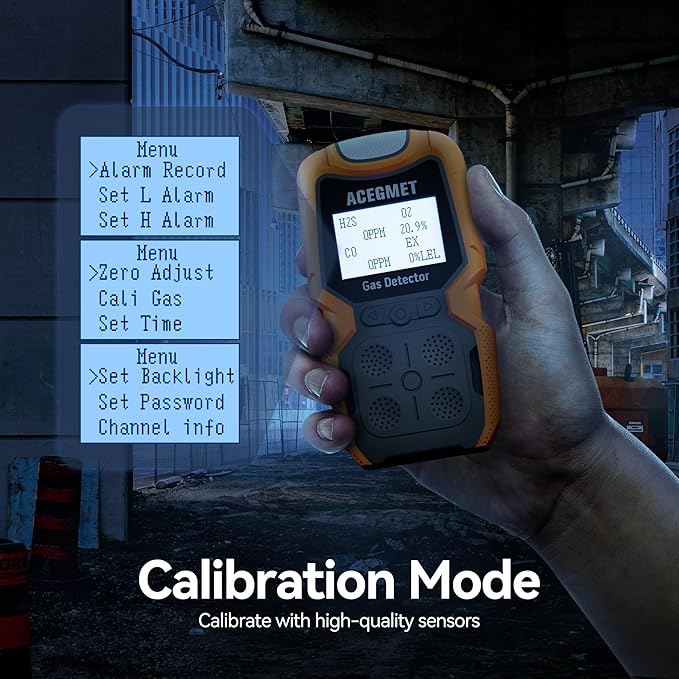 ACEGMET Gas Detector, 4 Gas Monitor Multiple Indicator (Vibration, Audible, Visual) H2S, O2, CO and LEL 4 Gas Monitor Personal Rechargeable 4 Gas Meter 2 Years of Sensor Life Gas Sniffer
