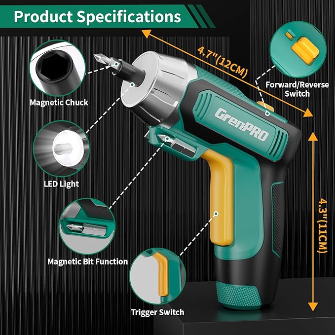 4V Electric Screwdriver Rechargeable, Cordless Screwdriver 9pcs Bit with 1pc Bit Holder, USB Small Power Screwdriver Set with Bits, Green