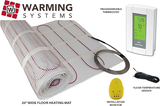 260 Sqft, 240 Volt Mat Electric Radiant Floor Heating System, Heated Floor System, Includes Radiant Floor Heating Thermostat and Sensor. Under Tile Floor Heating System for Heated Floors, Radiant Heat