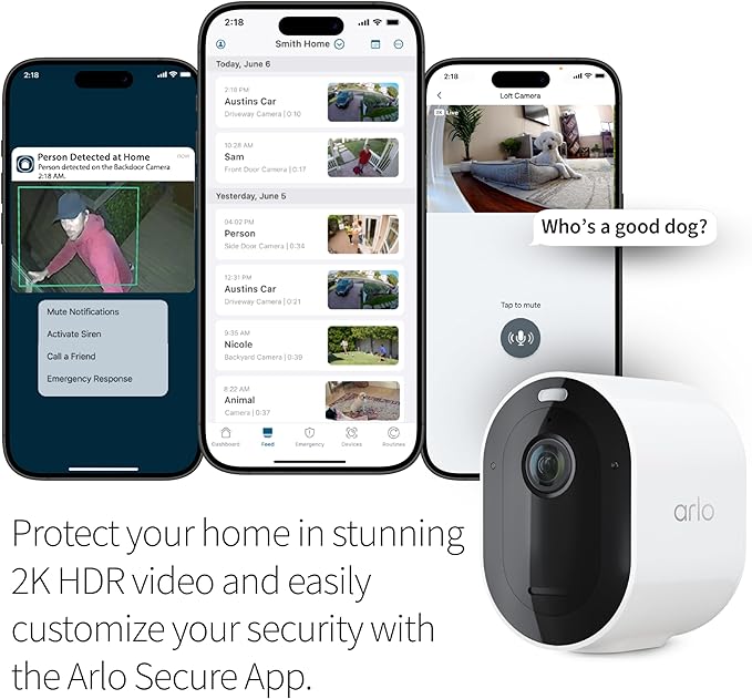 Arlo Pro 5S Spotlight Security Camera 2K HDR | Outdoor | Wireless | Dual-Band Wi-Fi Connects to Strongest Network|12X Zoom, 2-Way Audio, Color Night Vision,Live Stream(White, 2 Cameras)