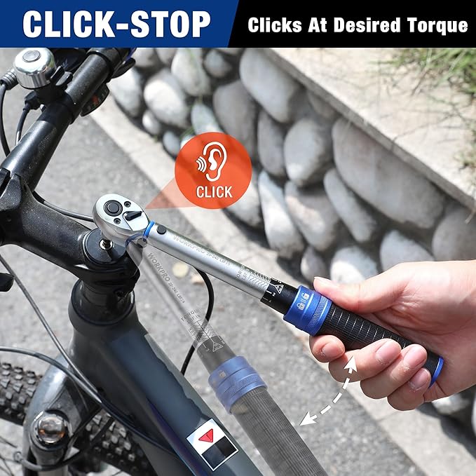 WORKPRO 1/4-inch Drive Click Torque Wrench, Inch Pound Bike Torque Wrench Set, Dual-Range 20-240 in.lb / 2.3-27.1 N.m, Lightweight Aluminum Handle, 72-Tooth, 14 Pcs, Precision for Bicycle Maintenance