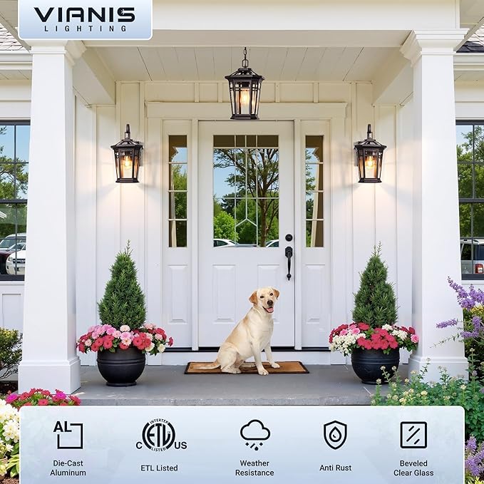 VIANIS Large Exterior Lighting Fixtures with Dawn to Dusk Sensor, Oil-Rubbed Bronze Front Porch Light, Waterproof ORB Outdoor Light Fixture, Aluminum Outside Wall Sconce for Garden, Entryway, Doorway