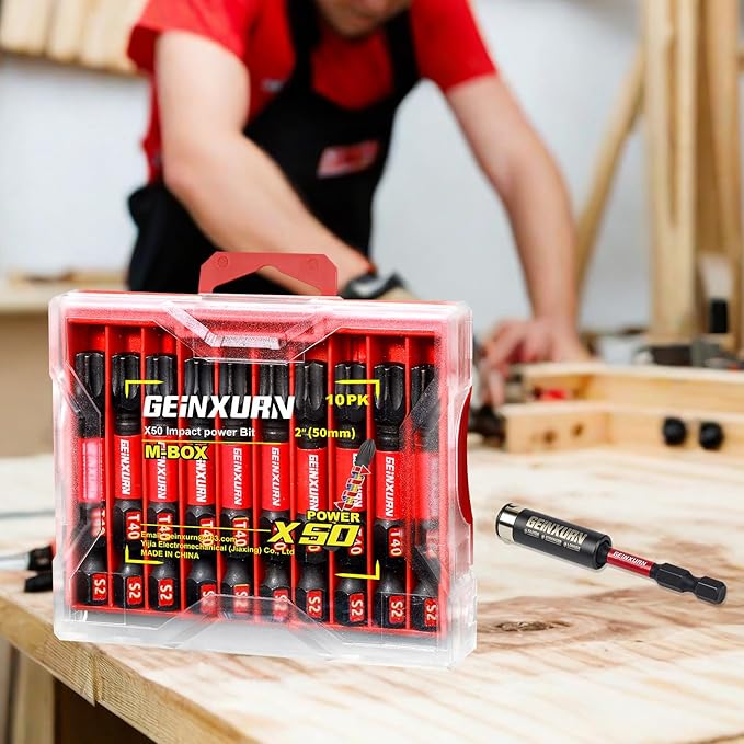 30Pieces 2 In. T40 Impact Tough Magnetic Screwdriver Bit Set, #40 Torx Head Power Bits, S2 Alloy Steel Star Bits with 1Pc Impact Bit Holder and Storage M-Box