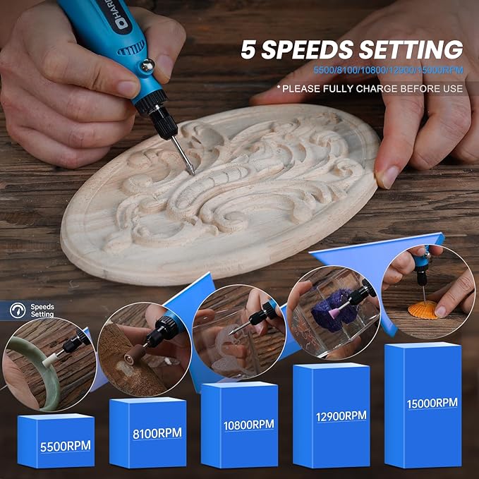 HARDELL Mini Cordless Rotary Tool - 3.7V Portable Power Tool with 43 Accessories, 5-Speed Adjustable, Type-C Charging for Sanding DIY Crafting, Jewelry Polishing, Detail Work