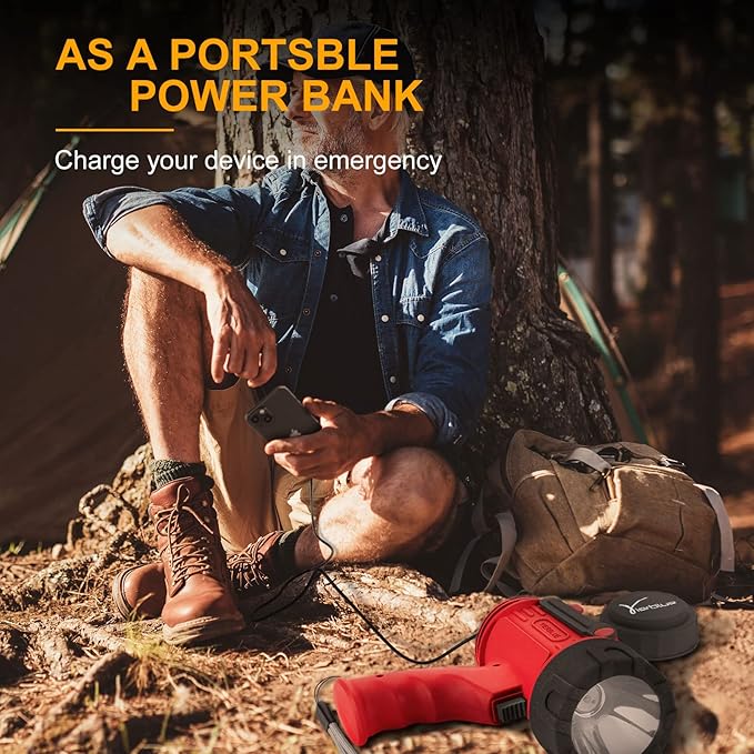 YIERBLUE Rechargeable Spotlight Flashlight with Super High High Lumen LED, IP67 Waterproof Long Running Spot Light searchlight, Impact Resistant Handheld Spotlight with Foldable Stand and Red Lens