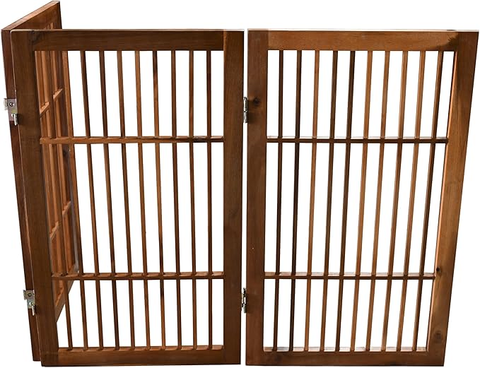 Pet Dog Gate Strong and Durable Freestanding Folding Acacia Hardwood Portable Wooden Fence Indoors or Outdoors by Urnporium (Brown Pet Gate, 3 Panel 30" Tall)