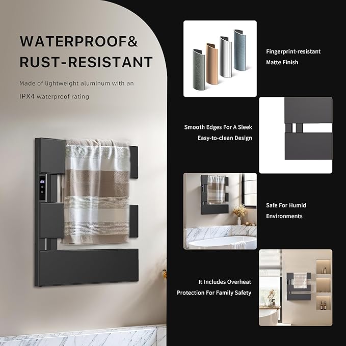 Electric Heated Towel Warmer Rack - Wall-Mounted with Timer & Temperature Control, Plug-in/Hardwired, Fast Heating, Smart Touch Panel