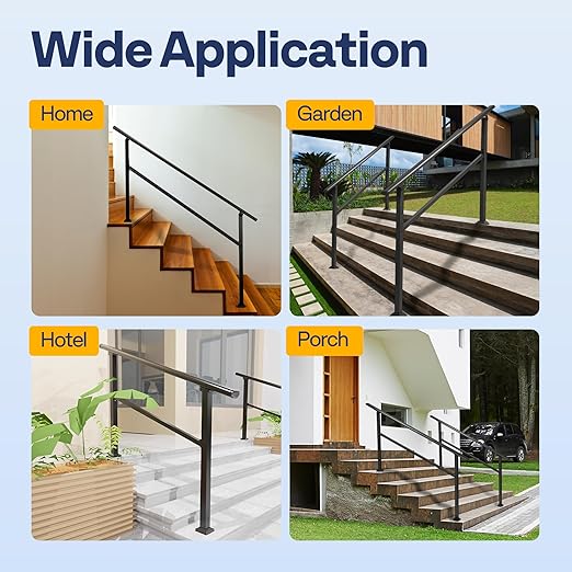 VIVOHOME 2-Pack 5 Step Hand Rails for Outdoor Steps, Galvanized Steel Railing, Black Oval Exterior Hand Railing for Porch, Deck, or Indoor Stairs, Railing Kit