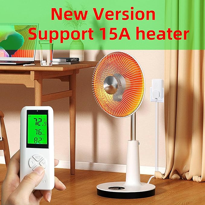 15A Wireless Temperature Controller, Digital Plug-in Thermostat Outlet with Remote Control, Support Heating & Cooling for A/C, Fans, and Heaters White