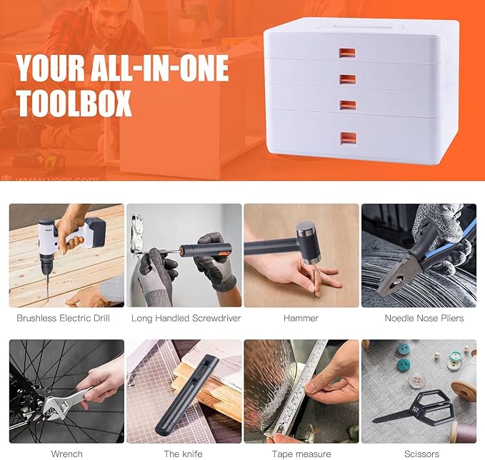 Tool Set for Home with 24V Power Cordless Drill Hand Repair Tool Box Set,589 Piece 4 Floors Chest with Drawers, power combo kits Gifts for New Homeowners Suitable for Work,Home,Diy
