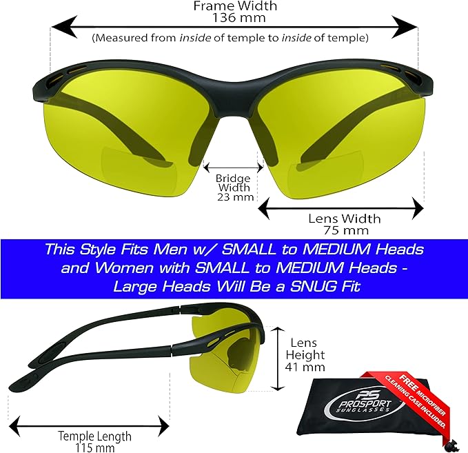 proSPORT Bifocal sunglass Safety Reader Z87 Wrap Around No Slip Grip +1.50 +2.00 +2.50 +3.00