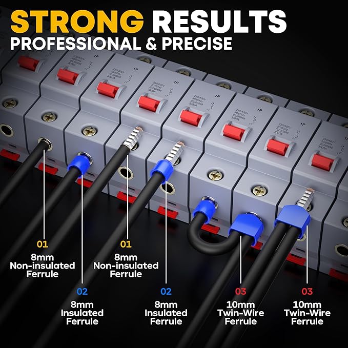 Ferrule Crimping Tool Kit, Ratchet Pliers for 24-10 AWG with 22 Types Insulated, Non-Insulated and Two Wire Ferrules, Wire Ferrules Kit, Hexagon Ferrule Crimper set, Electrician tool
